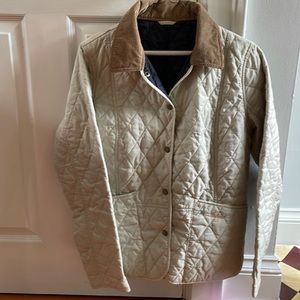 Barbour jacket, beige with brown corduroy collar, size 10